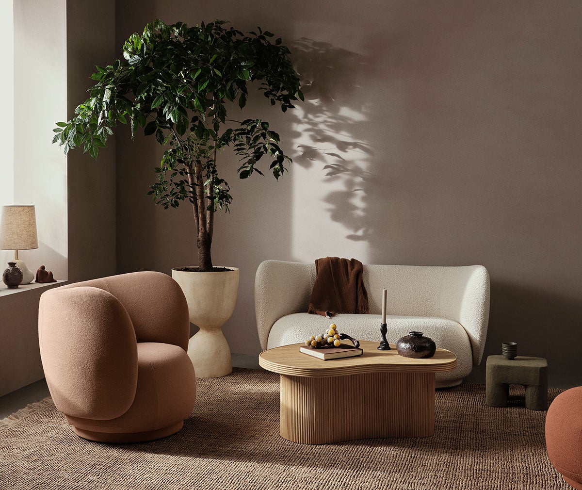 Rico Soffa 2-sits i tyget Nordic Bouclé Off-White i vardagsrum