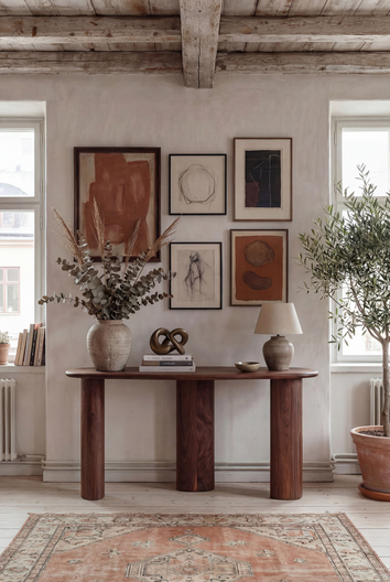 Lowe Console Table in massive walnut from Tinted Objects styled by Front of Sweden